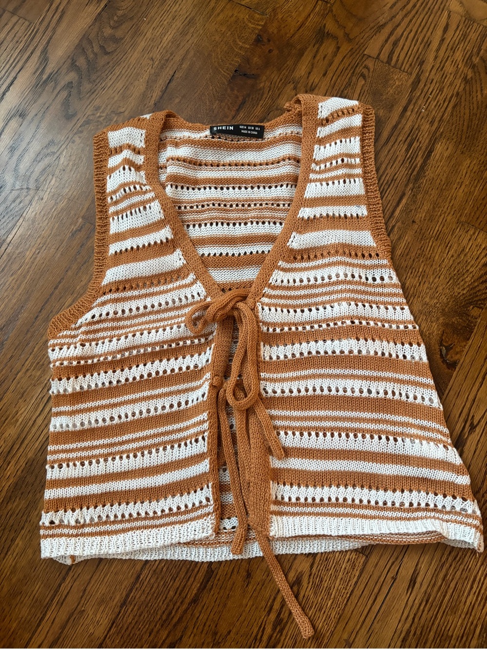 SHEIN Rust & White Striped Knit Tie-Front Tank